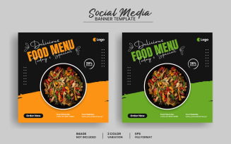 Food menu social media post banner template and restaurant promotion banner template
