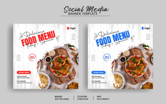 Modern delicious food menu social media post banner template and food flyer template