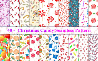 Christmas Candy Seamless Pattern, Candy Cane Seamless Pattern