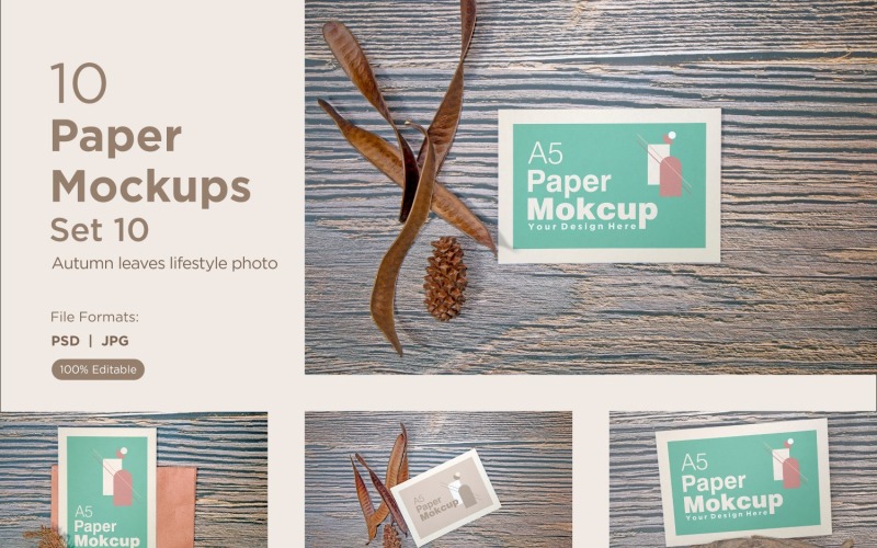 A5 Paper Greeting card mockup 10 PSD File With Autumn Theme Set 10 Product Mockup
