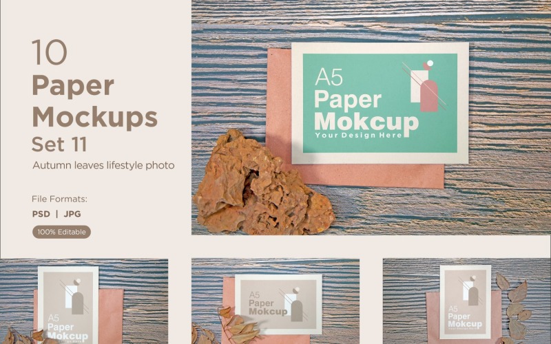 A5 Paper Greeting card mockup 10 PSD File With Autumn Theme Set 11 Product Mockup