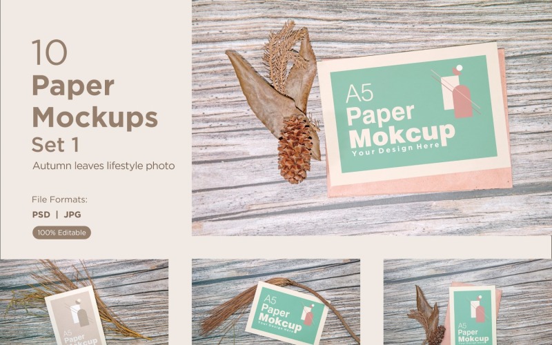 A5 Paper Greeting card mockup 10 PSD file With Autumn Theme Set 1 Product Mockup