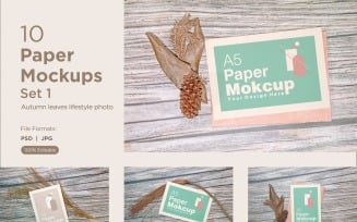A5 Paper Greeting card mockup 10 PSD file With Autumn Theme Set 1