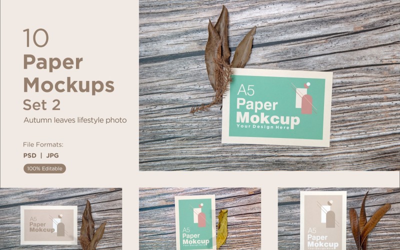 A5 Paper Greeting card mockup 10 PSD File With Autumn Theme Set 2 Product Mockup