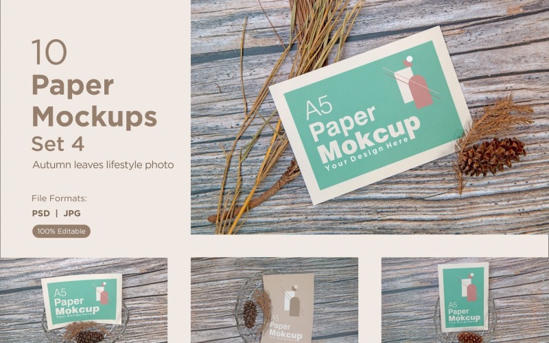A5 Paper Greeting card mockup 10 PSD File With Autumn Theme Set 4 Product Mockup