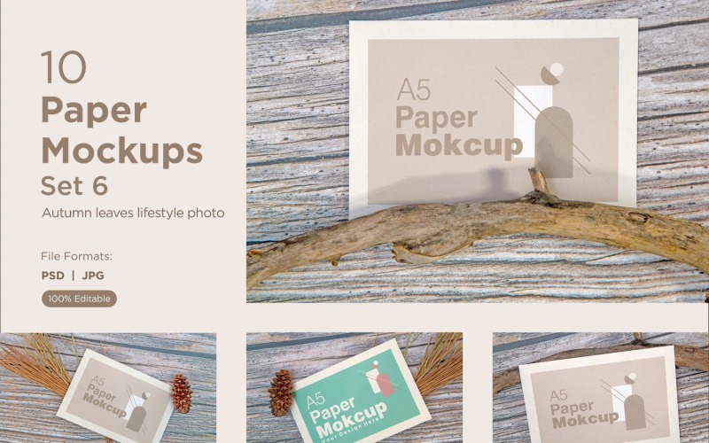 A5 Paper Greeting card mockup 10 PSD File With Autumn Theme Set 6 Product Mockup