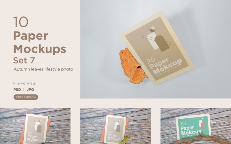 A5 Paper Greeting card mockup 10 PSD File With Autumn Theme Set 7 Product Mockup