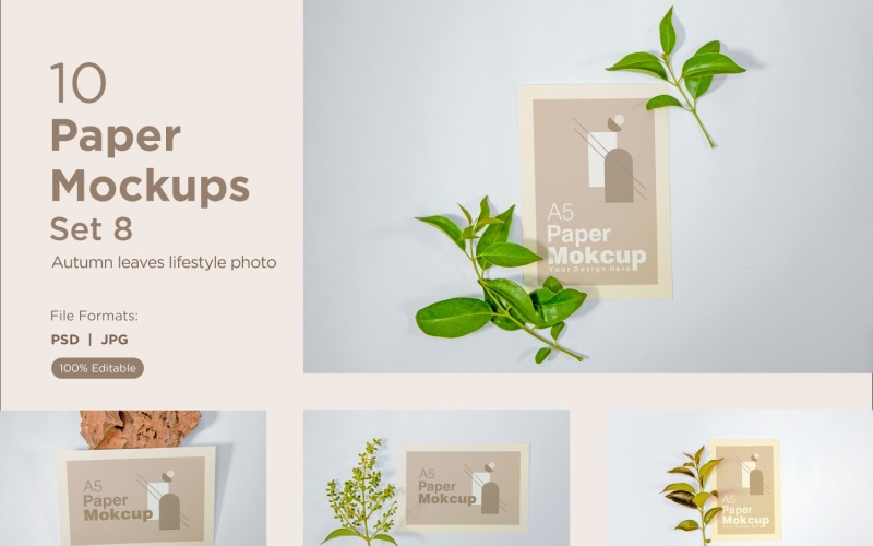 A5 Paper Greeting card mockup 10 PSD File With Autumn Theme Set 8 Product Mockup