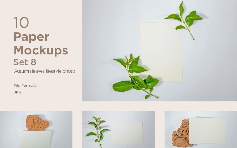A5 Paper Mockup 10 Images Set With Autumn Theme And Green Leaves Set 8 Product Mockup