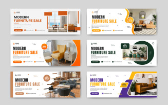 Modern Furniture sale social media facebook cover banner template and web banner bundle