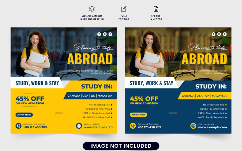 Study abroad and admission template Social Media