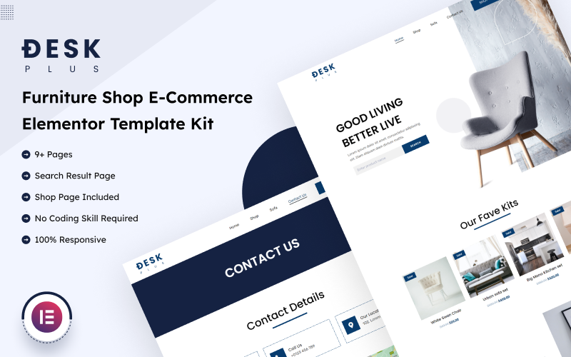 DeskPlus - Furniture Shop E-Commerce Elementor Template Kit Elementor Kit