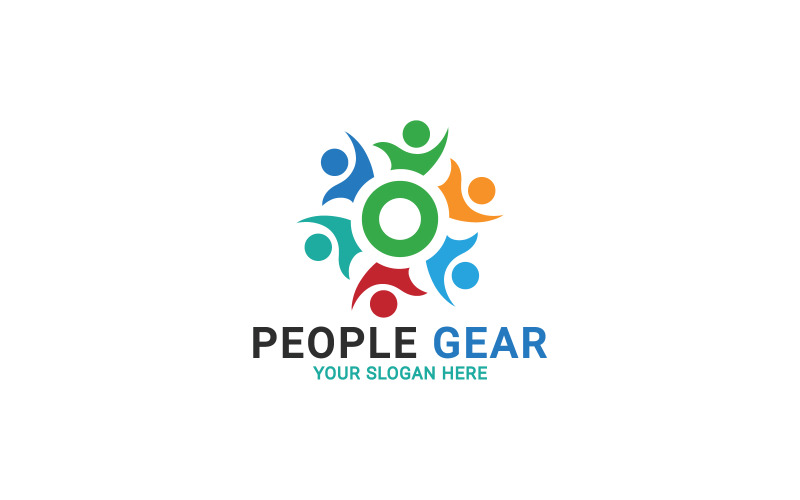Gear People Logo, Teamwork Community Solution Logo Logo Template