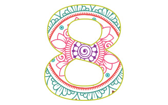 Mandala Numbering 8 Colourful Template Design