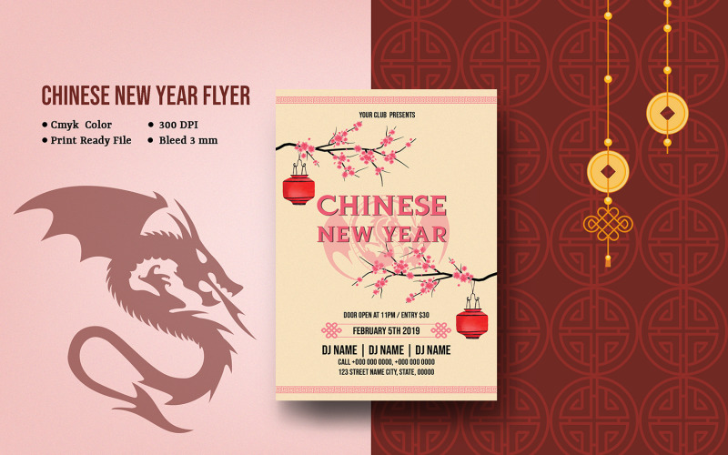 Chinese Lunar New Year Party Flyer Corporate Identity