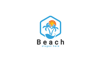 Beach Logo, Beach Sunset Logo, Palm Tree Summer Logo Template