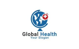 Global Health Logo, Globe World Medical Health Care Logo, World Health Care Logo Template
