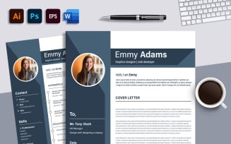 Emmy Adams -Morden Elegant Resume Template with Cover Letter Template