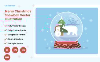 Merry Christmas snowball illustration- Holiday festive season design