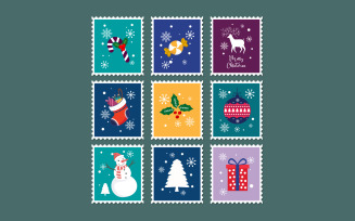 Set of Christmas Postage stamp illustration