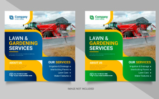 Agriculture service social media post banner or lawn mower gardening banner