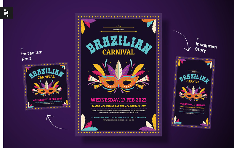 Brazilian Carnival Party Flyer Corporate Identity