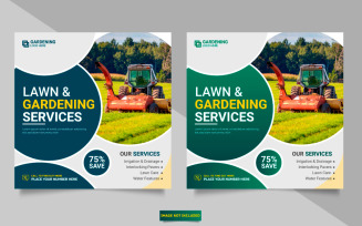 Agriculture service social media post banner or lawn mower gardening banner design concept