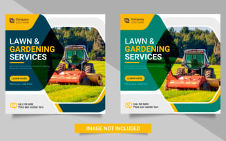 Agriculture service social media post banner or lawn mower gardening landscap banner