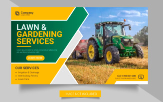 Agriculture service web banner or lawn mower gardening social media post banner vector design