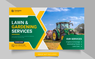 Agriculture service web banner or lawn mower gardening social media post banner vector