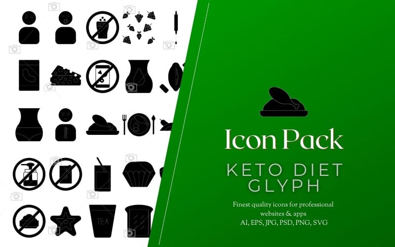 Icon Pack: 50 Keto Diet Glyph Icon Set