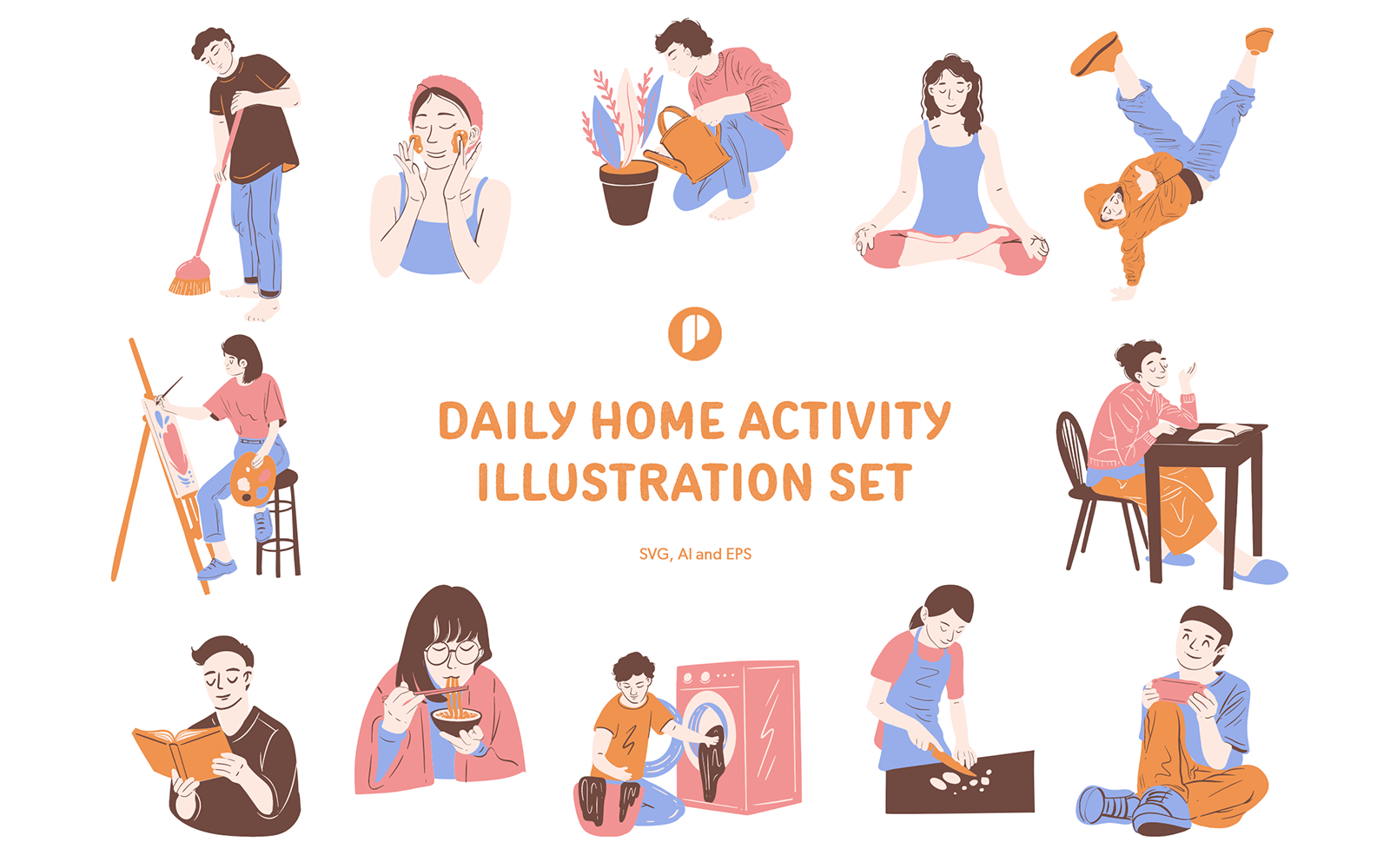 Chilling daily home activity illustration set