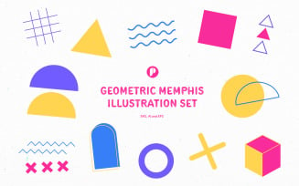 Bright geometric memphis illustration set