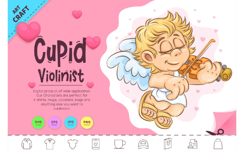 Cartoon Cupid Violinist. Clipart Vector Graphic