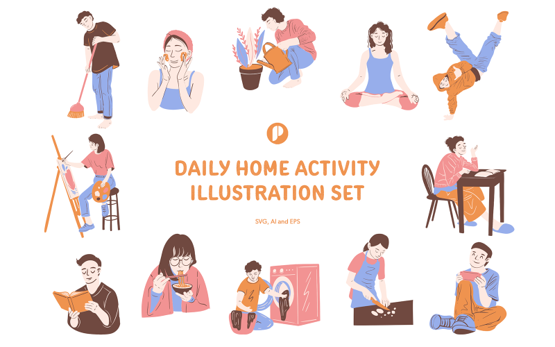 Chilling daily home activity illustration set Illustration