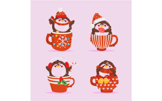 Penguin in Christmas Cup Illustration