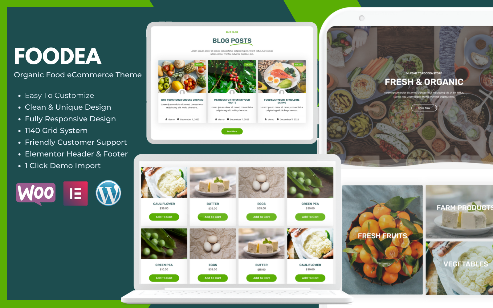 Foodea - Organic Food WordPress Elementor Theme