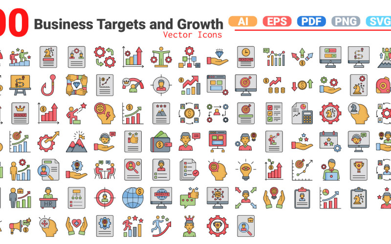 Business Targets and Growth Icons Pack | AI | EPS | SVG Icon Set