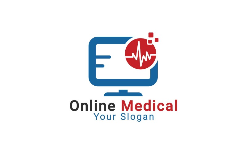 Computer Medical Logo, Medical Care Logo, Medical Consulting Logo, Online Medical Logo Template