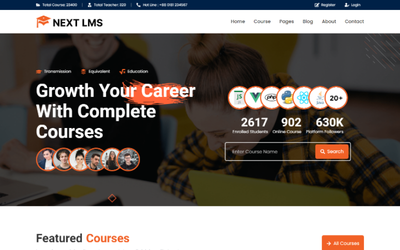 Next LMS - LMS Online Education Course React Template Website Template
