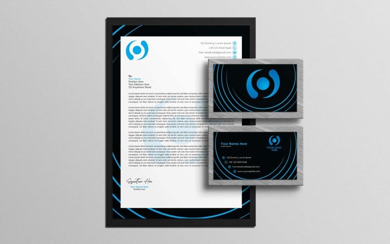 Professional and Creative Black and Blue Letterhead And Business Card Design - Corporate Identity