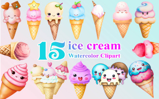 Watercolor Ice Cream Clipart, Ice Cream Clipart Illustration