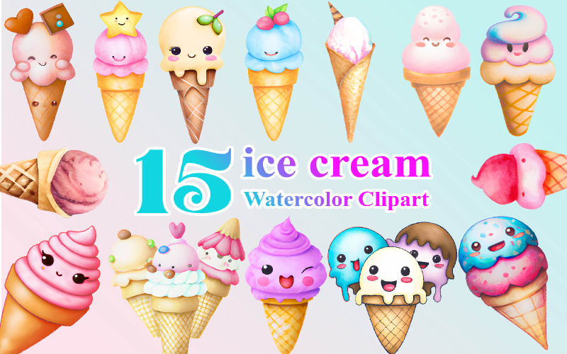 Watercolor Ice Cream Clipart, Ice Cream Clipart Illustration