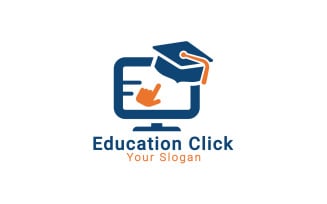Online Education Logo, Education Click Logo, E-book Logo, E-library Logo, E-learning Logo Template