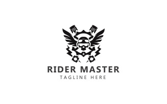 Rider Master Logo And Motorcycle Skeleton Skull Logo Template