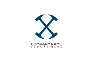 X | Letter X Hammer Logo Design | Premium Infinity Letter X Hammer Vector Logo