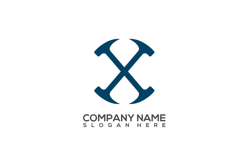 X | Letter X Hammer Logo Design | Premium Infinity Letter X Hammer Vector Logo Logo Template