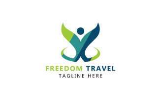 Freedom Travel Logo And Green Soft Wings Bird Logo Template