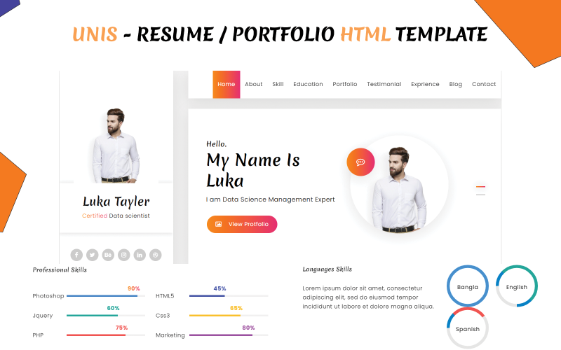 Unis - Resume / Portfolio HTML Template Landing Page Template