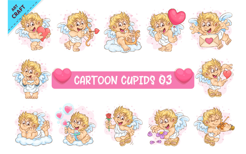 Bundle Cartoon Cupid 03. Clipart. Vector Graphic